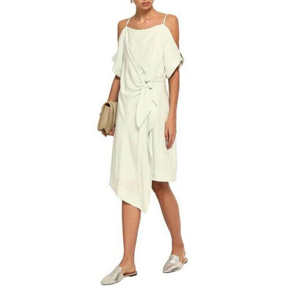 GREY JASON WU Short Dress In Light Green Size 4 $490 Deep Neckline Twill Draped - Picture 1 of 11